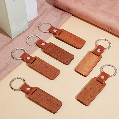 Rectangle Wood Blank Pendant Keychain FIND-WH0016-44-1