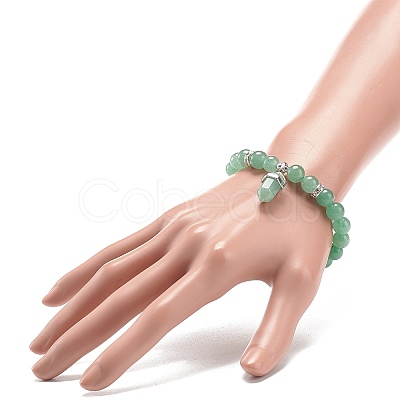 Natural Green Aventurine Round Beaded Stretch Bracelet with Bullet Charms BJEW-JB09018-02-1