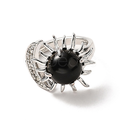 Natural Obsidian Sun & Moon Open Cuff Rings RJEW-K241-01P-06-1