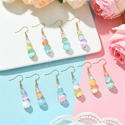 Dyed Natural Selenite Beaded Dangle Earrings for Women EJEW-JE06049-1