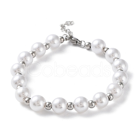 Plastic Pearl Round Beaded Bracelet BJEW-F463-02P-1