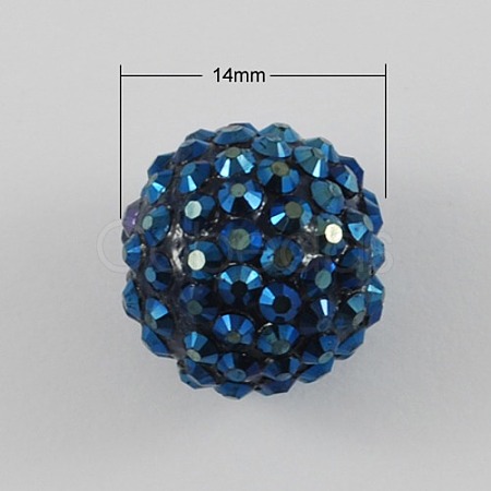 Steel Blue Chunky Resin Rhinestone Ball Beads for Chunky Kids Necklace Jewelry X-RESI-S260-14mm-S16-1