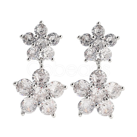 Rack Plating Flower Brass Stud Earrings EJEW-N055-44P-RS-1