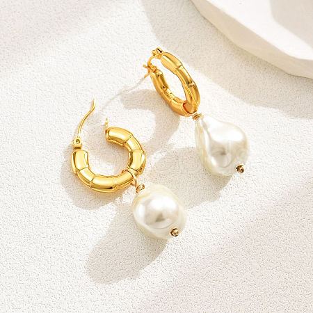 Plastic Imitation Pearl Dangle Hoop Earrings TP0956-1-1