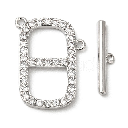 Brass Micro Pave Clear Cubic Zirconia Toggle Clasps KK-N254-74P-1