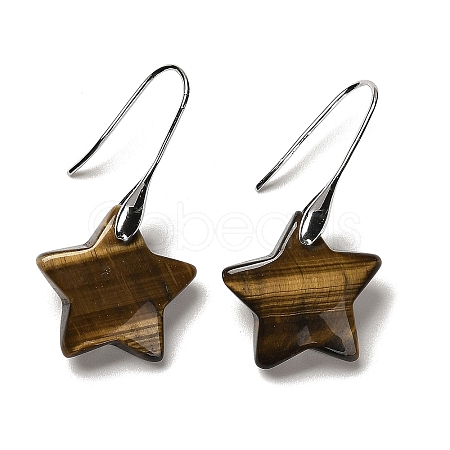 Natural Tiger Eye Star Dangle Earrings EJEW-I315-03P-12-1