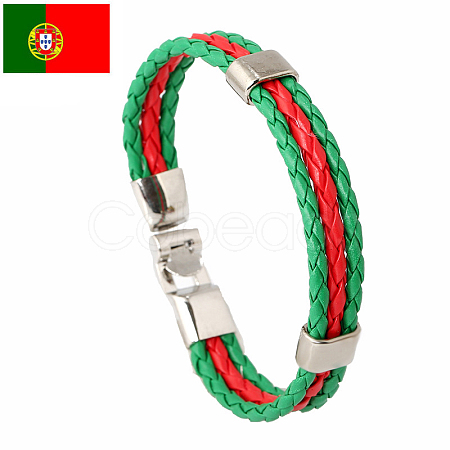 Flag Color Imitation Leather Triple Line Cord Bracelet with Alloy Clasp GUQI-PW0001-086N-1
