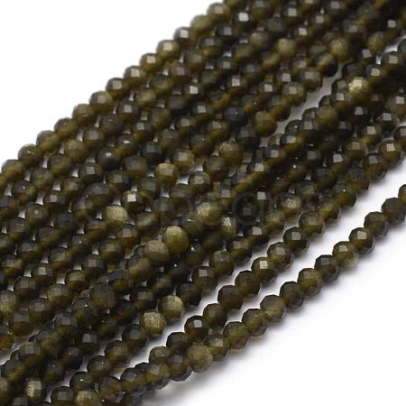 Natural Golden Sheen Obsidian Beads Strand G-E411-34-3mm-1