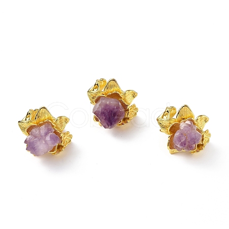 Natural Amethyst Nugget Flower Open Cuff Ring RJEW-F134-06G-1