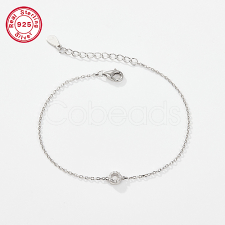 Rhodium Plated 925 Sterling Silver Letter Cubic Zirconia Link Bracelets GI2156-15-1