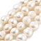 Natural Cultured Freshwater Pearl Beads Strands, Two Sides Polished, Grade 2A+, Snow, 9~10mm, Hole: 0.7mm, about 17~18pcs/strand, 6.69~6.89 inch(17~17.5cm)