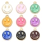 18Pcs 9 Colors Alloy Enamel Charms, Flat Round with Smiling Face, Mixed Color, 14.5x12x1.5mm, Hole: 1.5mm