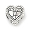 925 Sterling Silver European Beads, Heart, Gemini, 9.5x9.5~10x7mm, Hole: 4.5mm