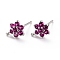 Brass Micro Pave Cubic Zirconia Stud Earrings Findings, Cadmium Free & Lead Free, Flower with Loop, Platinum, Cerise, 9.5x6.5x3mm, Hole: 0.8mm, Pin: 0.9mm