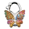 Glitter Butterfly Zinc Alloy Crystal Rhinestone Bag Hanger, Foldable Purse Hooks with Leather, Goldenrod, 70x49x10mm