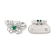 Glass Connector Charms, Real Platinum Plated Brass Flower Links, Green, 11x7.5x7mm, Hole: 1.2mm