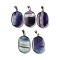 Natural Fluorite Pendants, Brass Oval Charms, Platinum, 35x21x4mm, Hole: 8.6x3.2mm