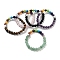 Chakra Round Natural Mixed Stone Beaded Stretch Bracelets, Paw Print Alloy Bracelets for Women, Inner Diameter: 2 inch(5.2cm)