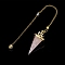 Resin Pointed Dowsing Pendulums, with Natural Rose Quartz Chips Inside and Brass Findings, Faceted Cone, 240mm