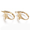 Brass Leverback Earring Findings, with Loop, Flower, Nickel Free, Real 18K Gold Plated, 17x8mm, Hole: 1.5mm