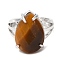 Natural Tiger Eye Teardrop Adjustable Rings, Platinum Brass Ring, Lead Free & Cadmium Free, US Size 7(17.3mm)