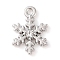 Alloy with Rhinestone Pendants, Snowflake, Platinum, White, 13x9.5x2.5mm, Hole: 1.2mm