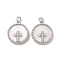 Brass Pendants Pave Shell, with Clear Cubic Zirconia, Round with Cross, Platinum, 18x16x3mm