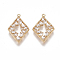 Brass Cubic Zirconia Pendants, Nickel Free, Real 18K Gold Plated, Rhombus, Clear, 15.5x10.5x2mm, Hole: 0.7mm