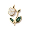 304 Stainless Steel Pendants, with Enamel and Jump Ring, Flower Charm, Golden, White, 20x14.5x2mm, Hole: 2.5mm