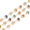 Handmade Glass Beaded Chains, with Brass Findings, Long-Lasting Plated, Rondelle, Faceted, Soldered, Golden, Colorful, 4mm, about 32.8 Feet(10m)/roll