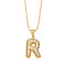 Brass Micro Pave Cubic Zirconia Pendant Necklaces, Golden, Letter R, 16.54 inch(42cm), Pendant: 24~30x13~22mm