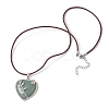 Natural Green Aventurine Heart Pendant Necklace with Cowhide Leather Cords NJEW-JN04598-03-4