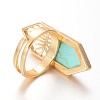 Hexagon Brass Synthetic Turquoise Wide Band Rings X-RJEW-O023-01C-3