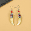 Natural Gemstone Wolf Tooth Shape Dangle Earrings with Real Tibetan Mastiff Dog Tooth FX9729-4-1