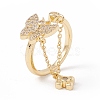 Clear Cubic Zirconia Butterfly with Flower Charm Dangle Open Cuff Ring KK-E005-02G-3
