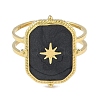 Ion Plating(IP) 304 Stainless Steel Enamel Rectangle with Star Cuff Finger Rings RJEW-L107-063G-02-2