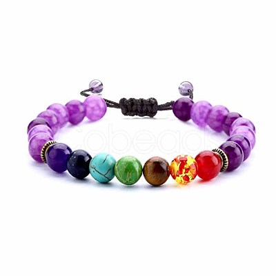 Chakra Theme Natural & Synthetic Mixed Stones Braided Bracelets QD1254-6-1