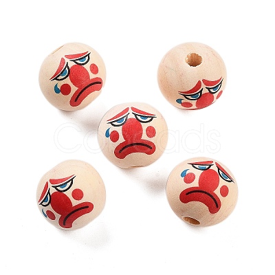 Printed Wood European Beads WOOD-G022-06H-1