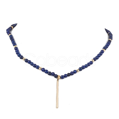 Natural Lapis Lazuli Beads Necklaces & Leverback Earrings Sets SJEW-JS01302-1