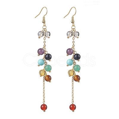 Round Gemstone Dangle Earrings EJEW-TA00473-1