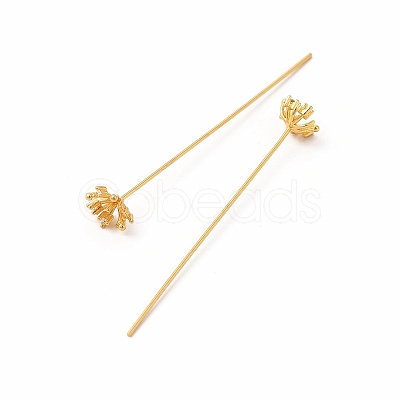 Brass Crystal Rhinestone Flower Head Pins X-KK-A178-03G-1