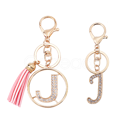 2Pcs 2 Style Alloy Rhinestone Keychain Sets KEYC-WR0001-01J-1