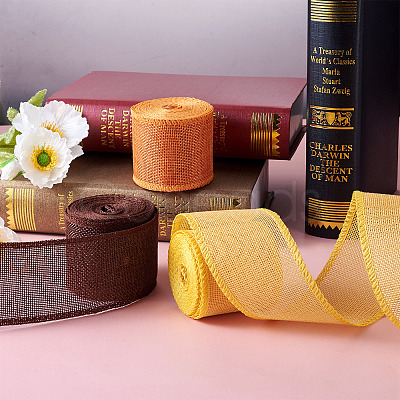 Yilisi 3 Rolls 3 Colors Polyester Imitation Linen Wrapping Ribbon OCOR-YS0001-02B-1