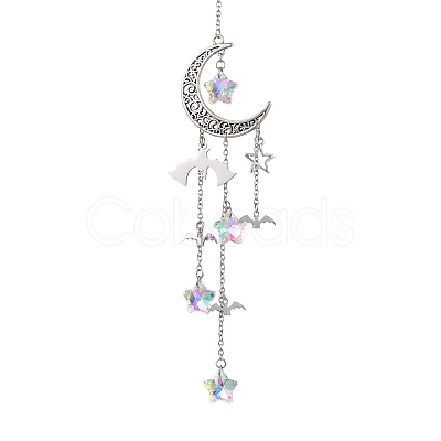 Hollow Moon Alloy Hanging Ornaments HJEW-TA00200-1