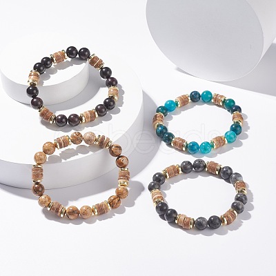 Natural Coconut & Stone Beaded Stretch Bracelet for Women BJEW-JB07546-1