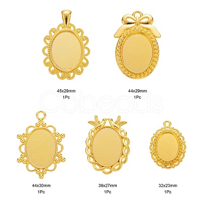 5Pcs 5 Style Alloy Pendant Cabochon Settings FIND-FS0001-05G-1