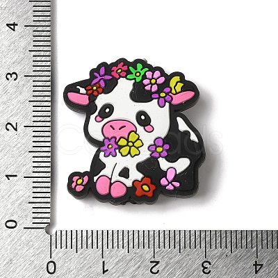 Dairy Cattle Cow Calf with Various Colors Small Flowers Silicone Focal Beads SIL-M006-03B-1