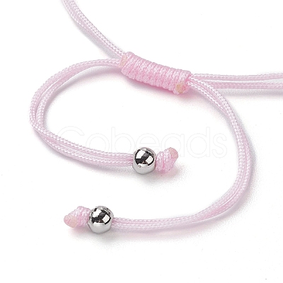 Curved Rectangle Natural Rose Quartz Adjustable Nylon Cord Braided Bead Bracelets for Women Men BJEW-JB10280-01-1