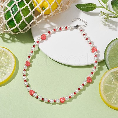 Fruit Polymer Clay & Glass Seed & Acrylic Pearl Beaded Necklace NJEW-JN04582-01-1