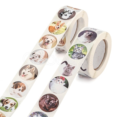 4 Rolls 2 Style Cat & Pet Dog Pattern Self-Adhesive Kraft Paper Stickers DIY-LS0003-36-1